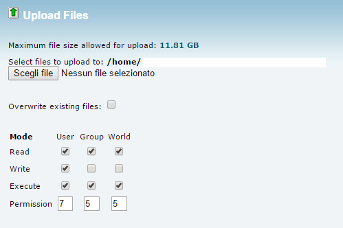 come settare i file di un file in upload