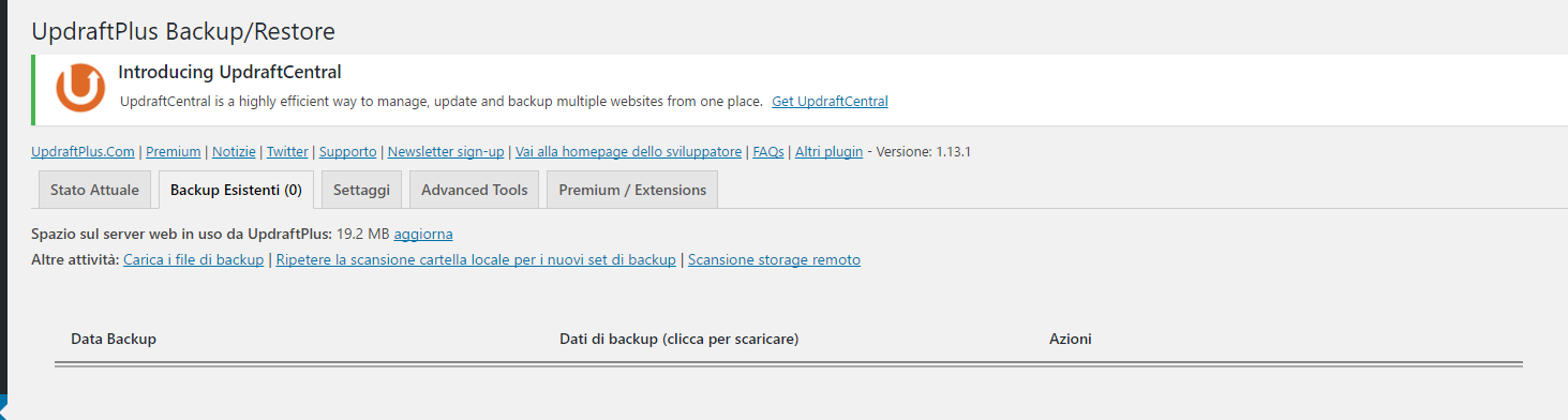 ripristino backup con updraft