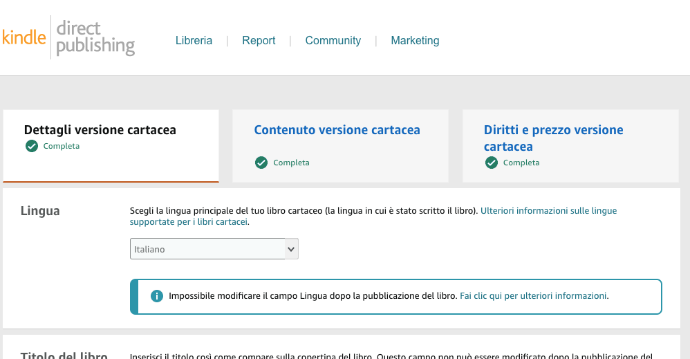 Pubblicazione KDP di Libri Stampati