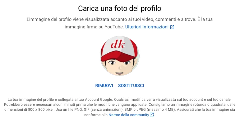 Carica foto del canale YouTube