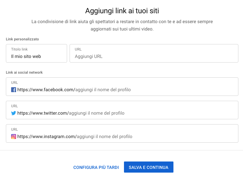 Inserisci i tuoi account social