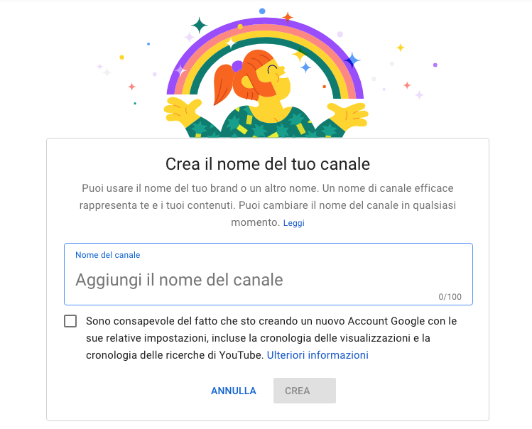 Scegli il nome del tuo canale YouTube